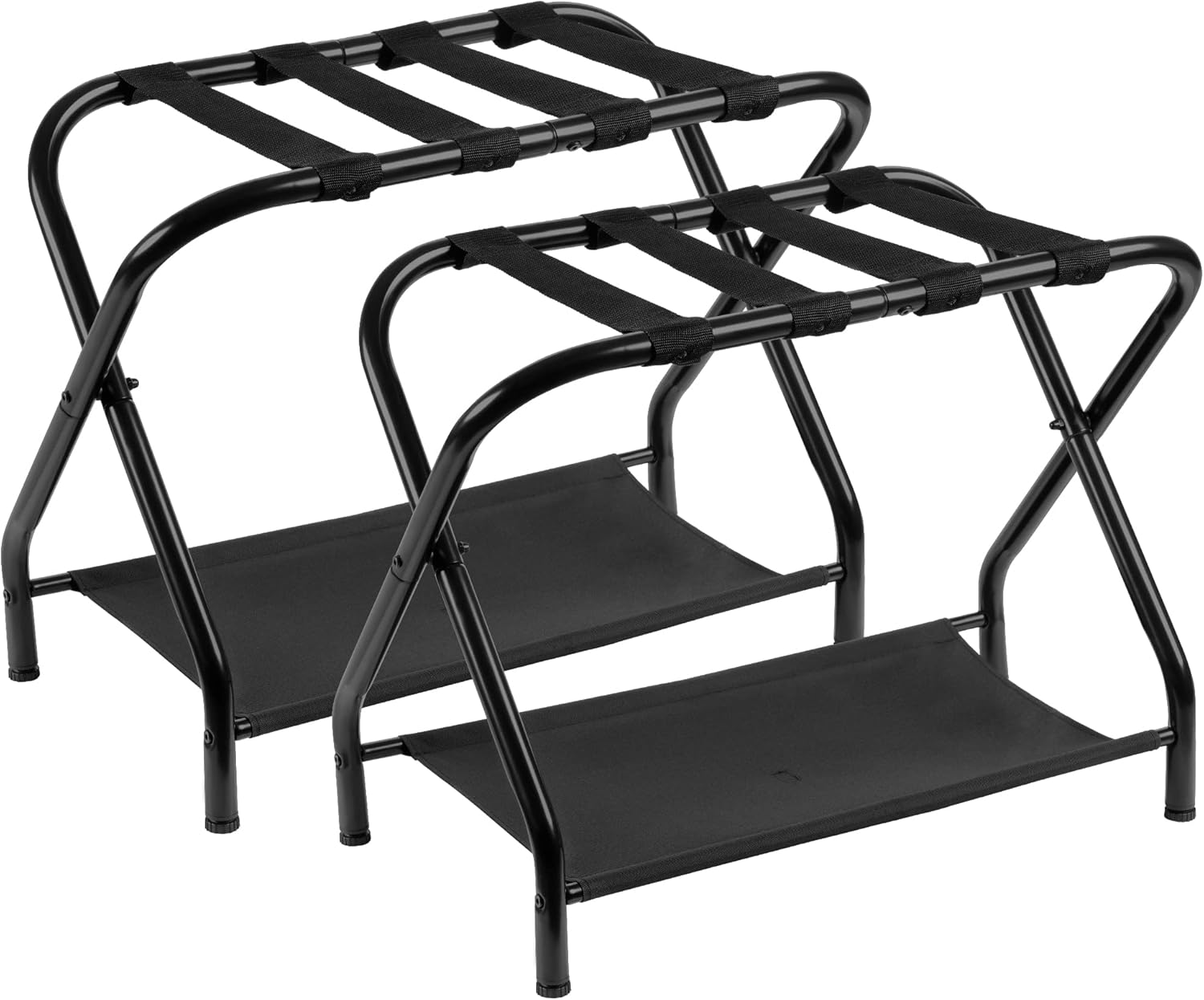Heybly Luggage Rack for Guest Room, Pack of 2, Steel Folding Suitcase Stand with Storage Shelf for Bedroom, Hotel, Foldable Steel Frame, Guest Room 26.2