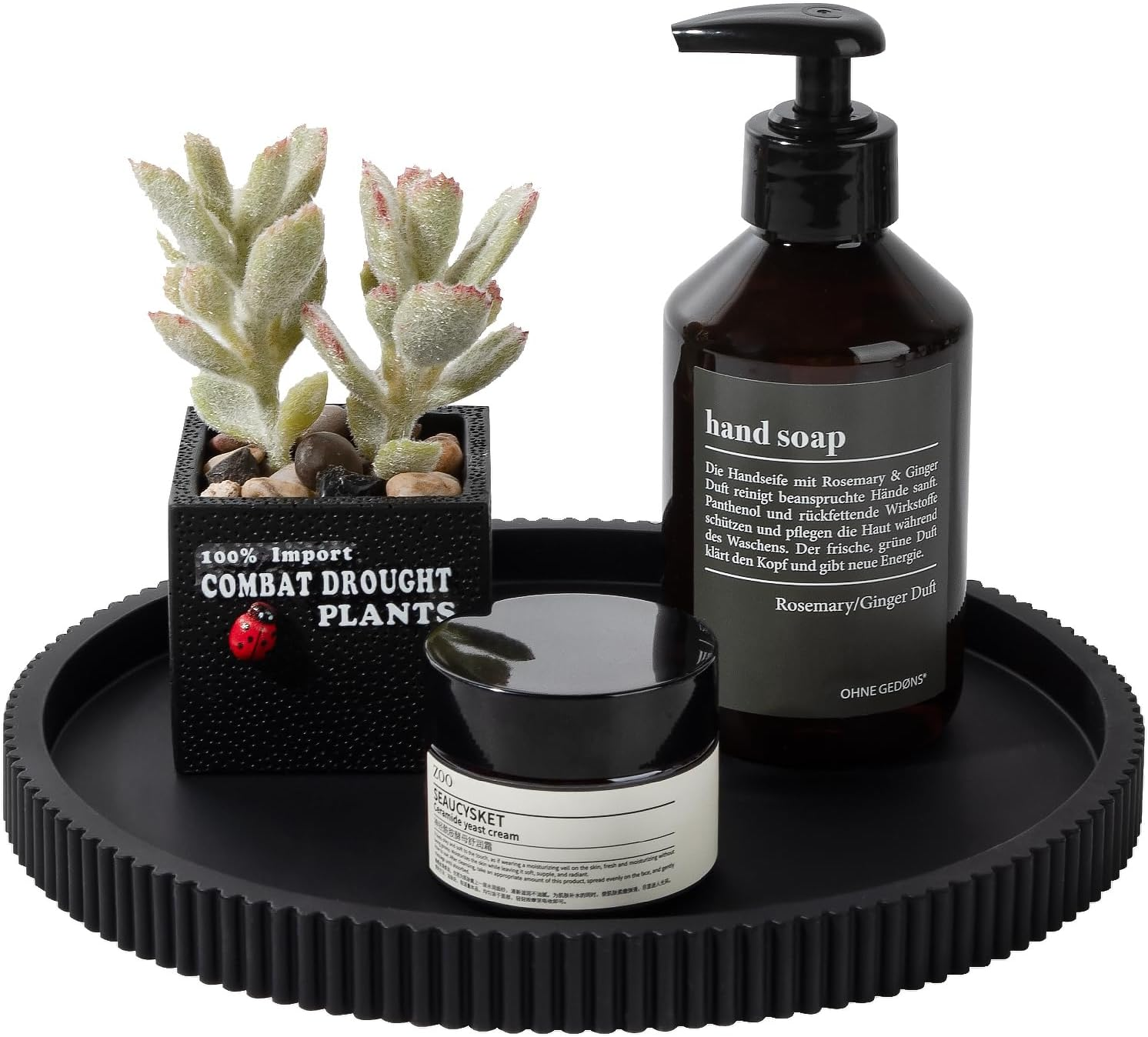 Silicone Bathroom Tray round Kitchen Counter Organizer Decorative Vanity Accessories Coffee Table Decor for Perfume, Candle, Soap Dish, 9 Inch, Black