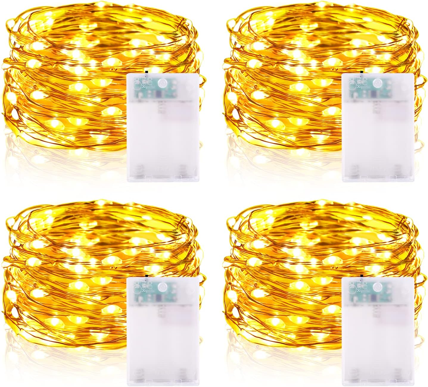 Lichterketten Batterie Timer, 5M 50 LED Micro Drahtlichterkette IP65 Wasserdichte Kupferdraht Lichterkette Für Zimmer Party Garten Weihnachten Halloween Hochzeit Deko DIY (4 Stück, Warmweiß)