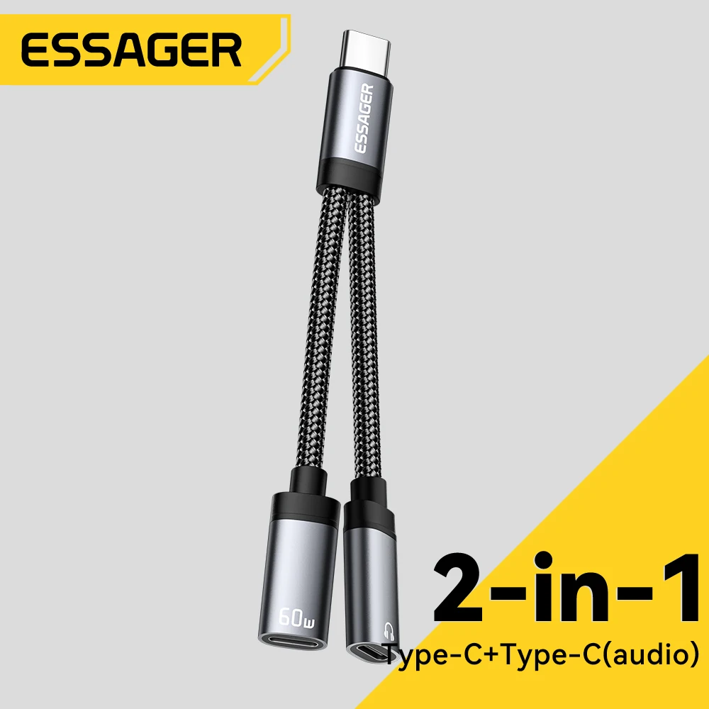 2 in 1 Type C to 3.5mm AUX Cable Headphone Adapter PD 60W Fast Charging for iPhone 16 15 Samsung Xiaomi 14 13 Tablet PC