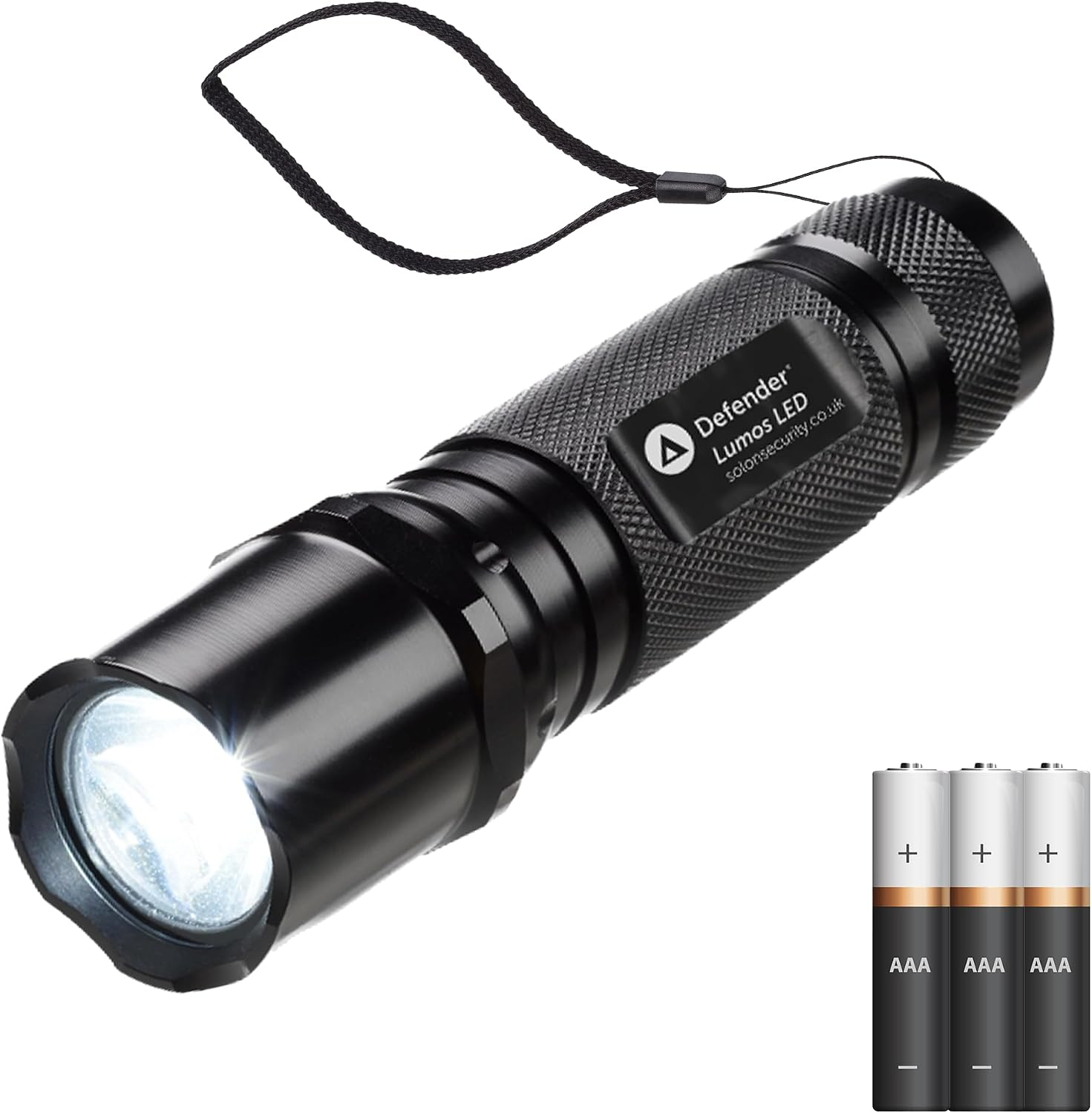 Defender Lumos LED Torch - Compact Handheld Battery Powered - 230 Lumen Waterproof Police Issue Torch - LED Flashlight Batteries Included