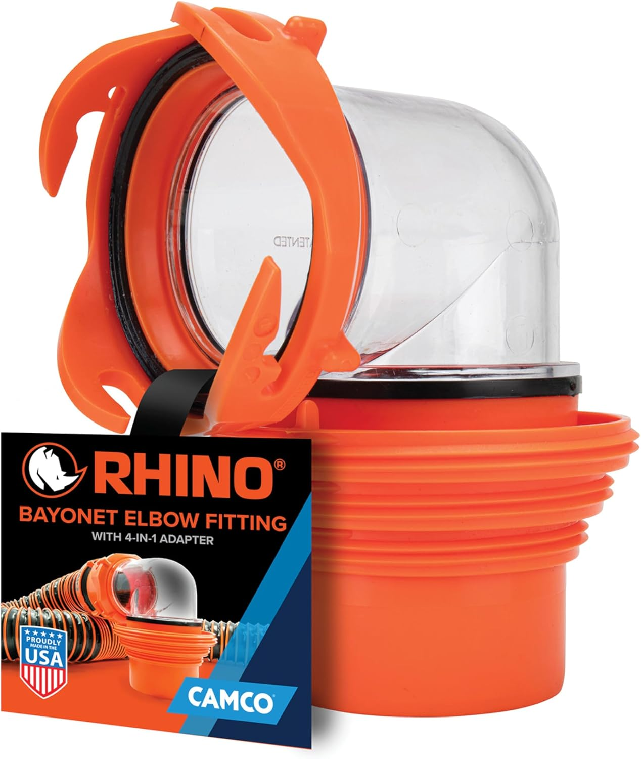 39736 RhinoFLEX Elbow and 4-in-1 Adapter with Swivel Bayonet Fitting, Orange/Clear