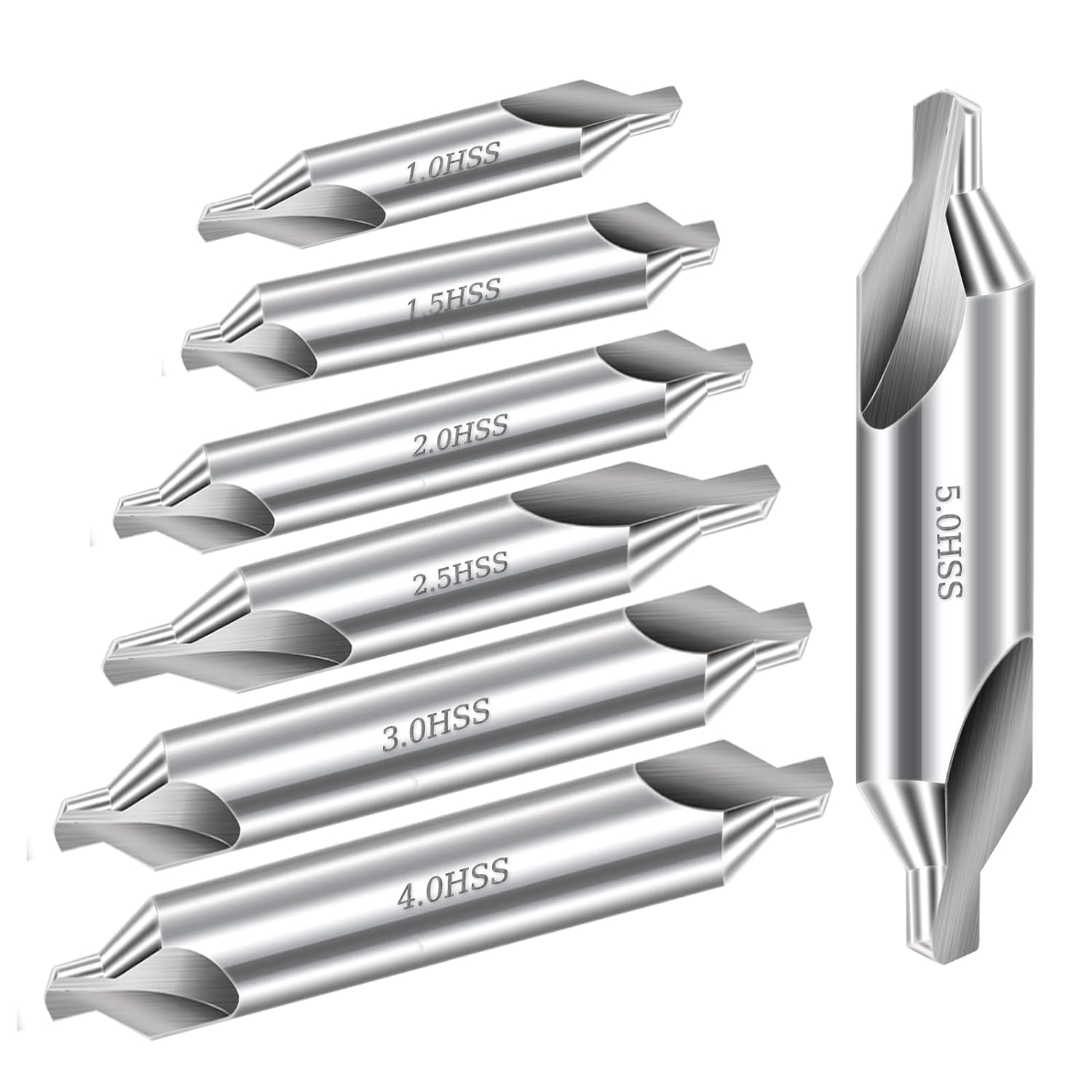 Center Drill Bits Set - High Speed Steel Center Drill Bit Countersink Tools for Lathe Metalworking, 7 Pcs 60-Degree Angle Centering Drill in Size 1.0 1.5 2.0 2.5 3.0 4.0 5.0