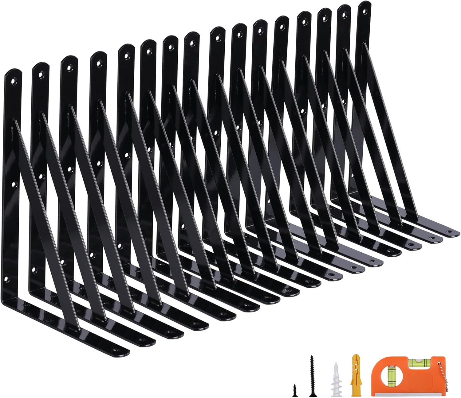 NEODROP 16-Pack 12 Inch Heavy Duty Shelf Brackets, Large Wall Bracket for Garage Kitchen Floating Shelves, Black Powder-Coated Steel