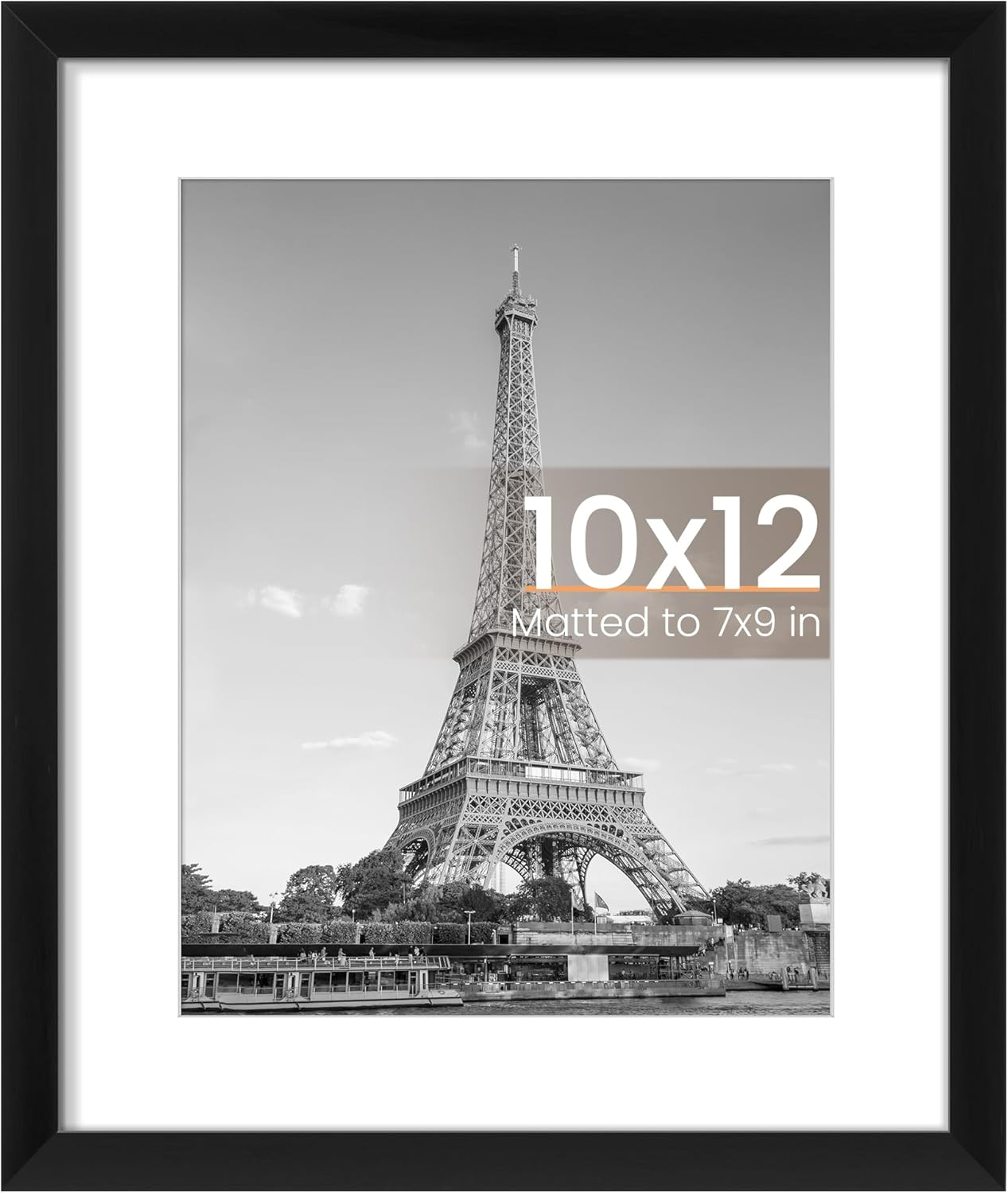 10x12 Picture Frame, Display Pictures 7x9 with Mat or 10 x 12 Without, Wall Hanging Photo Frames, Black, 1 Pack