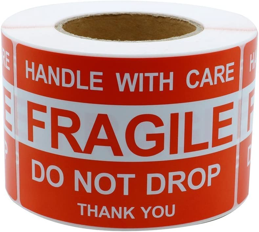 4'' x 6'' Fragile Stickers, Fragile - Handle with Care - Do Not Drop - Thank You Shipping and Packing Warning Stickers - 500 Permanent Adhesive Labels Per Roll (1 Pack)