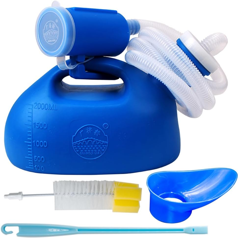 Orinal Portatil 2000ml Para Hombres Mujeres Antiderrame Con Tapa Y Tubo Azul
