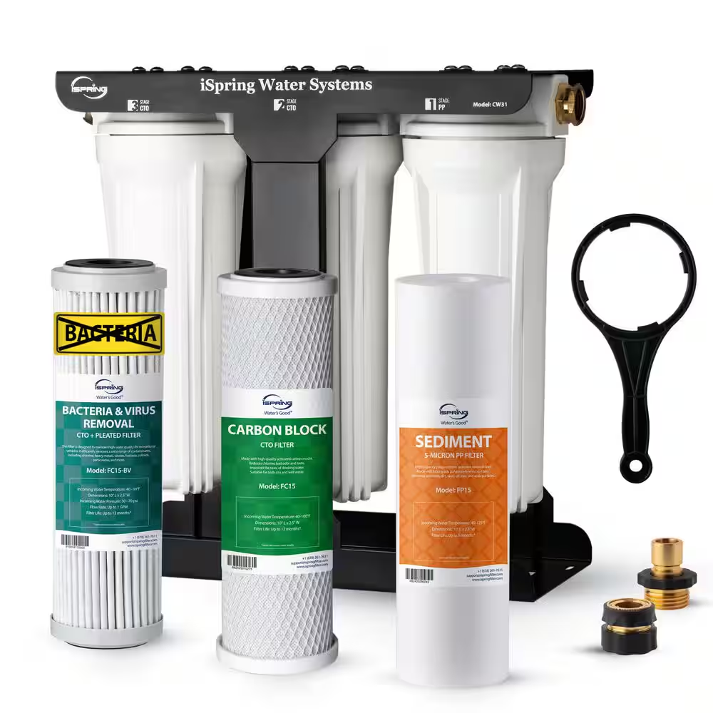 CW31-BV 3-Stage RV Water Filtration System for Campers, Sgs-Tested Bacteria and Viruses Removal, Tankless