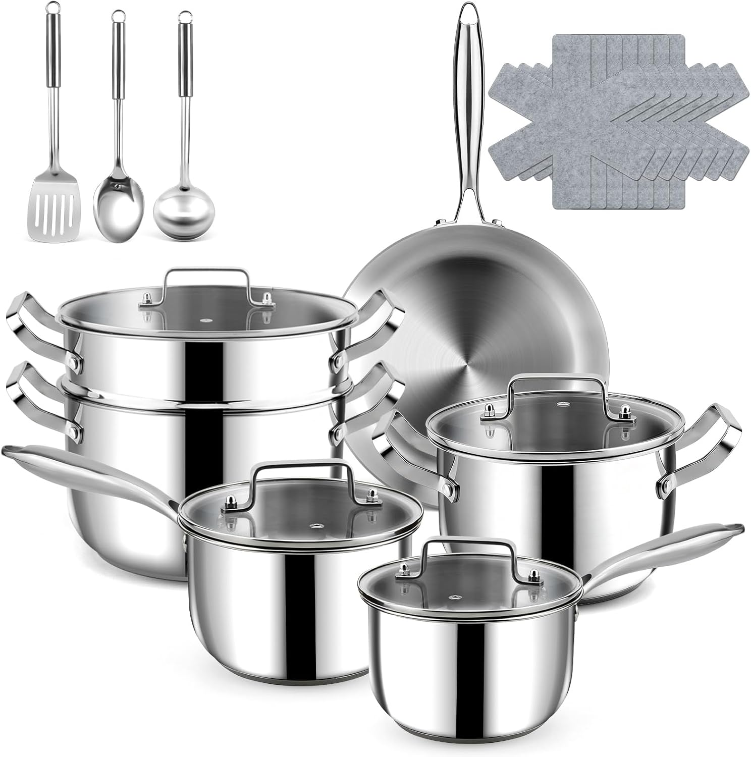 20-Piece Stainless Steel Cookware Set - Induction & Oven Safe Pots and Pans