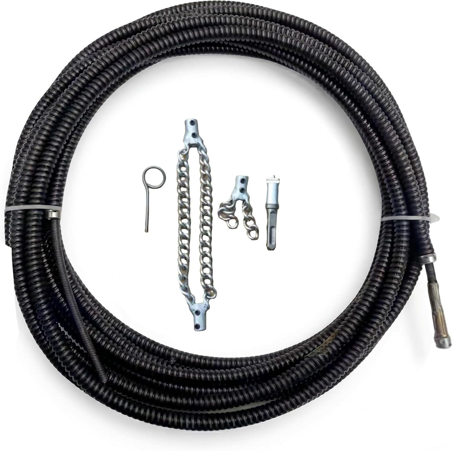 32.8 Ft Flex‑Shaft Sewer Descaling Chain, Rotary Cable Sewer Dredge Drilling Tool, Flexible Push Snake Cable for PVC Pipes, Toilets, Traps & Industrial Boilers