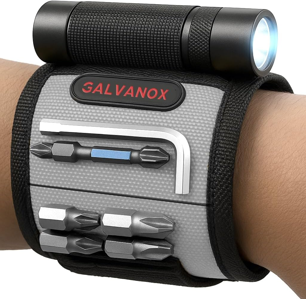 Galvanox - Magnetisches Armband Mit Freihändigem Arbeitslicht (3 Modi) Zum Halten Schrauben, Nägeln Und Bohrern, Strapazierfähiges Nylon Mit Leistungsstarken Magneten, Werkzeuggeschenk Für Männer