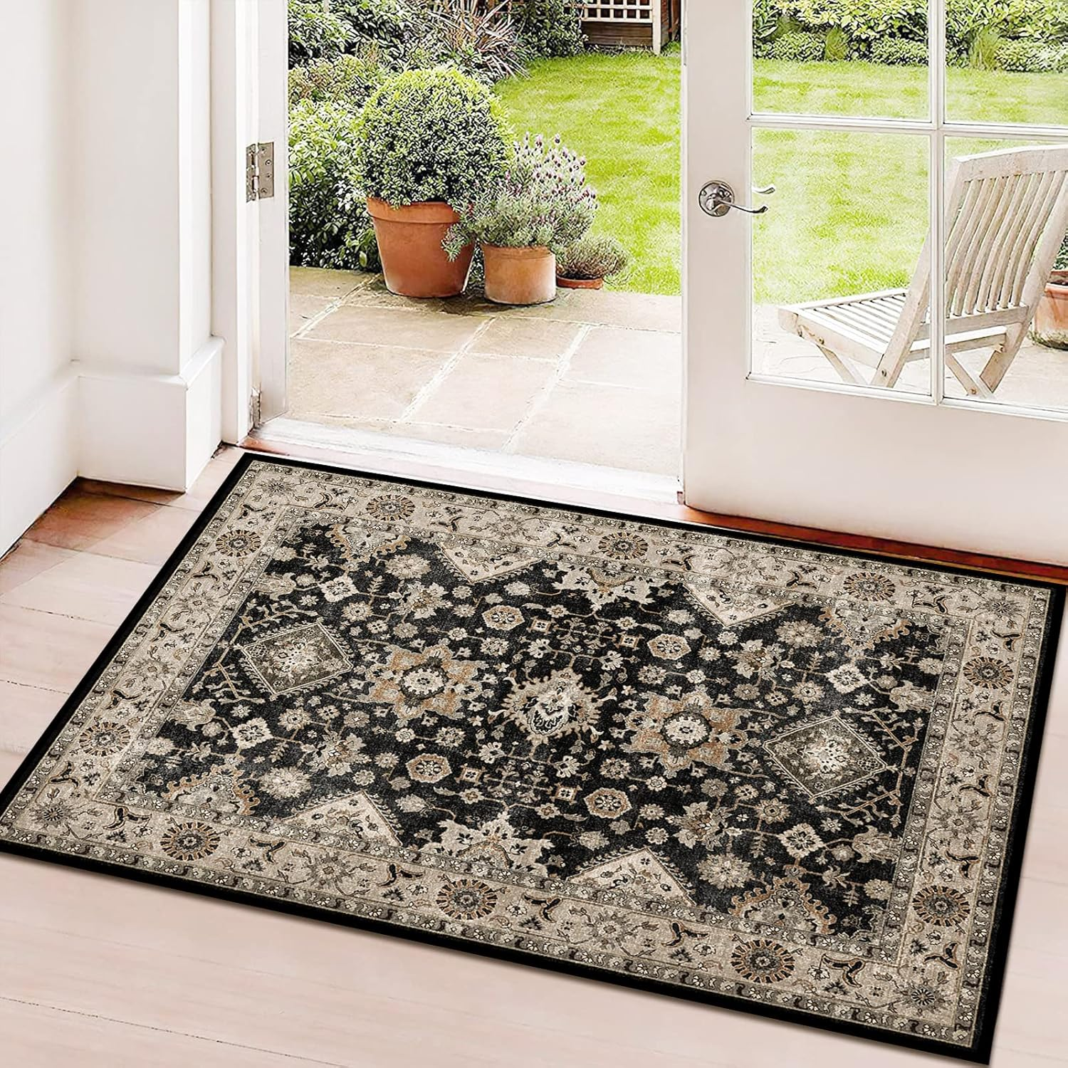 Washable Runner Rug 2X3 Entryway Rug Door Mat Non Slip Runner Rugs with Rubber Backing Soft Kitchen Farmhouse Distressed Carpet for Living Room Bedroom Bathroom