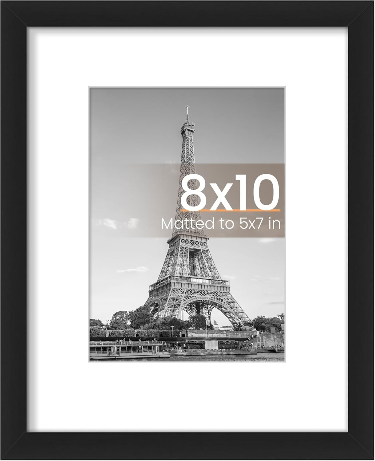 Upsimples 8X10 Picture Frame, Display Pictures 5X7 with Mat or 8X10 without Mat, Wall Hanging Photo Frame, Black, 1 Pack