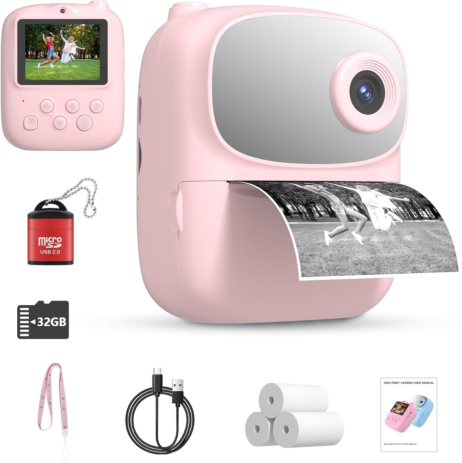 2025 Kids Print Camera,Best Gifts for Boys and Girls,32Gb Memory,2.4 Inch Front and Rear Camera with 1080P for Toddler and Teenagers Age 4-13 Year Old
