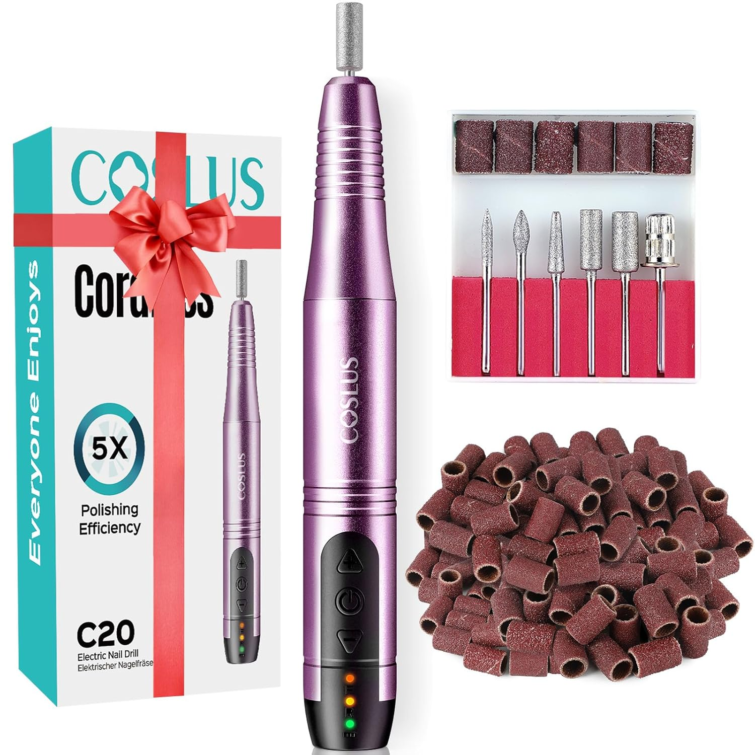 C20 Cordless Nail Drill Electric File: Professional for Acrylic Gel Dip Powder Nails Portable Nail Drill Machine Kit for Manicure Pedicure Nail Set with Everything Rechargeable Lightweight