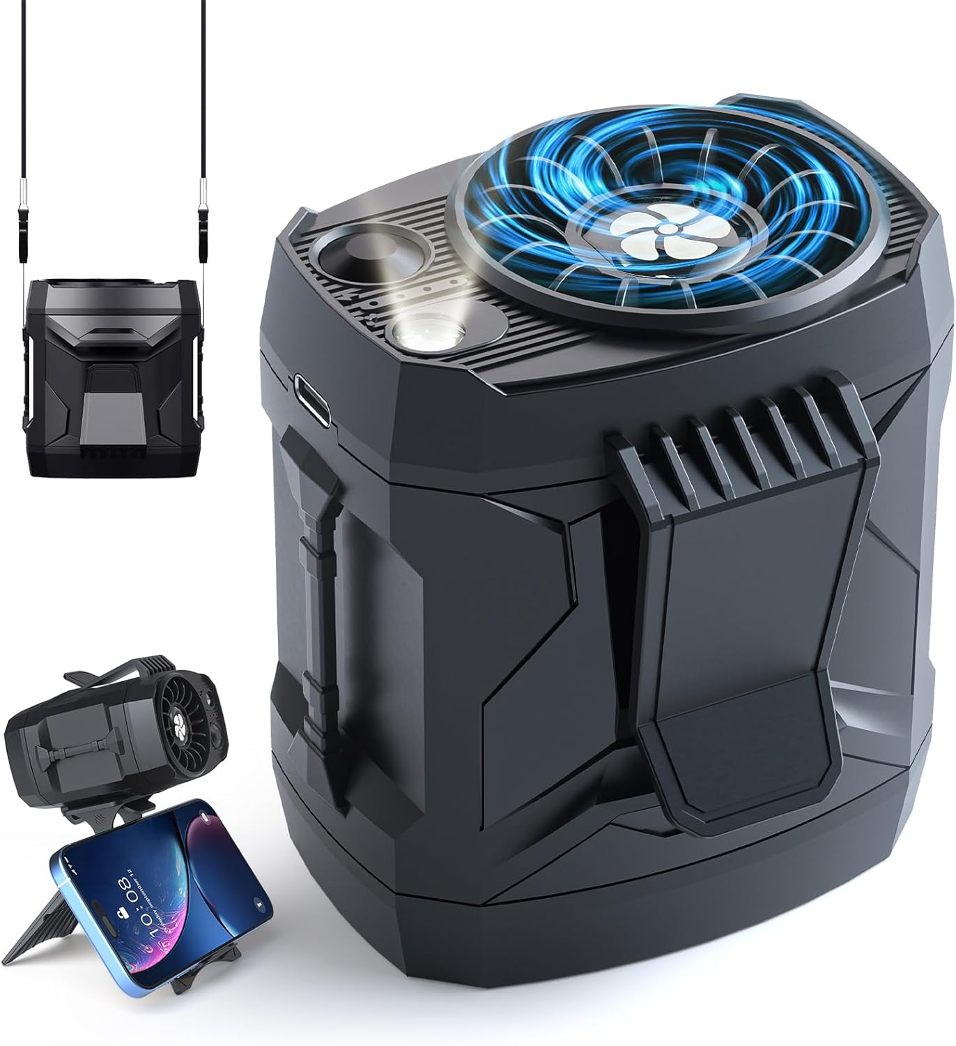 Portable Waist Fan, 4 Speed Rechargeable Hands-Free Clip-On Neck Fan (Black)