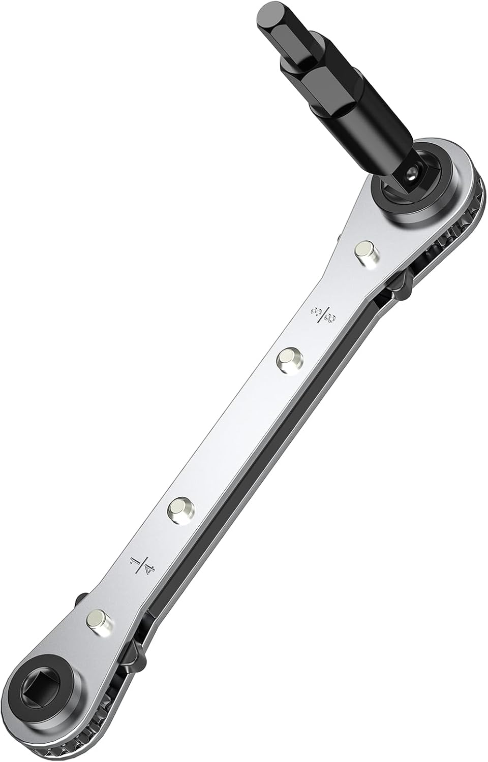 HVAC Service Wrench, Refrigeration Ratcheting Wrench 3/8” 1/4” 5/16'' 3/16'' AC Wratchet Tool with Hex Bit Adapter Uiinosoo for Air Conditioning, Refrigeration Equipment, Gas Furnace