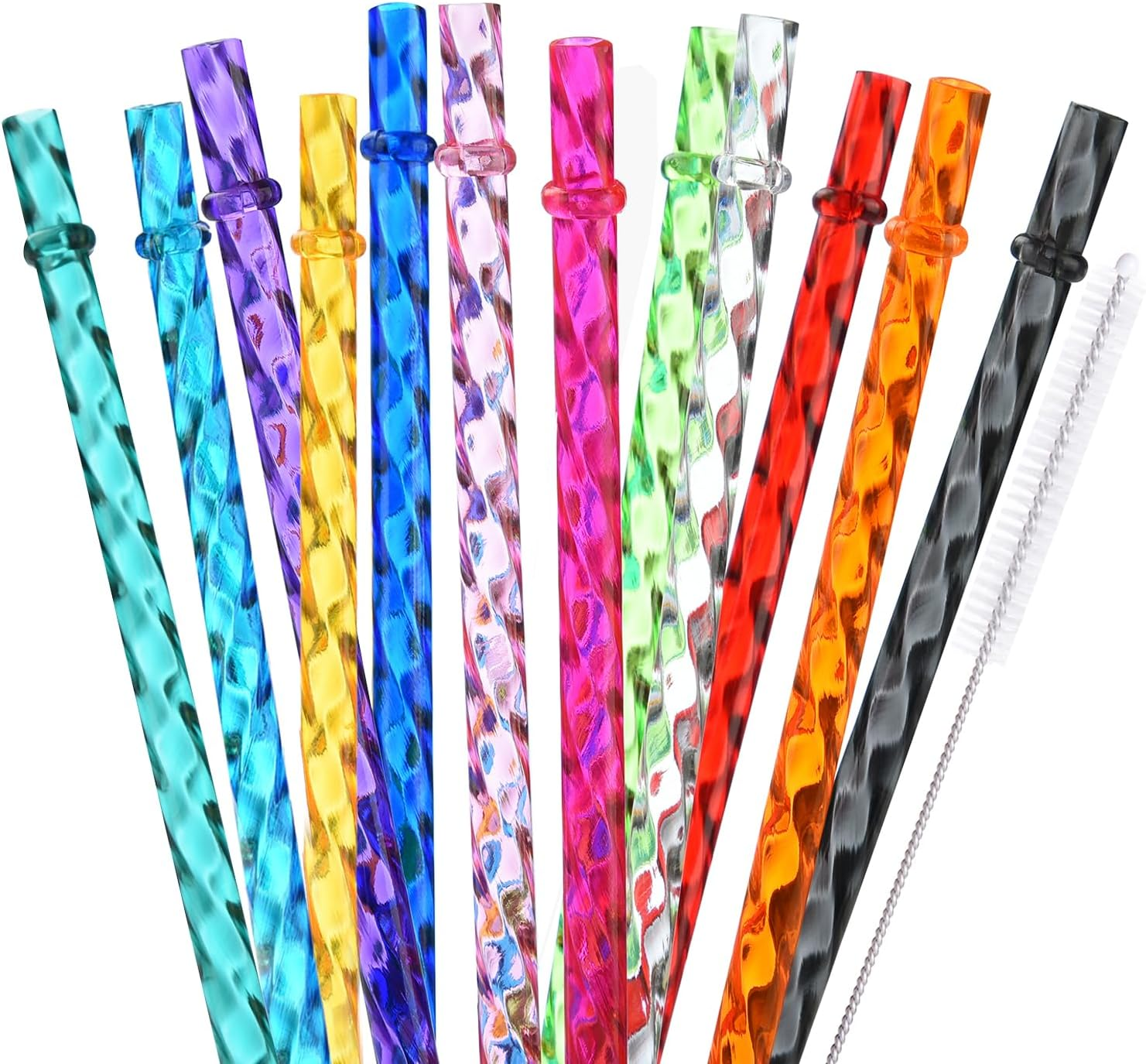 24 Pack Swirl Straws for Starbucks Tumbler Reusable 11" Long Hard Plastic Shiny