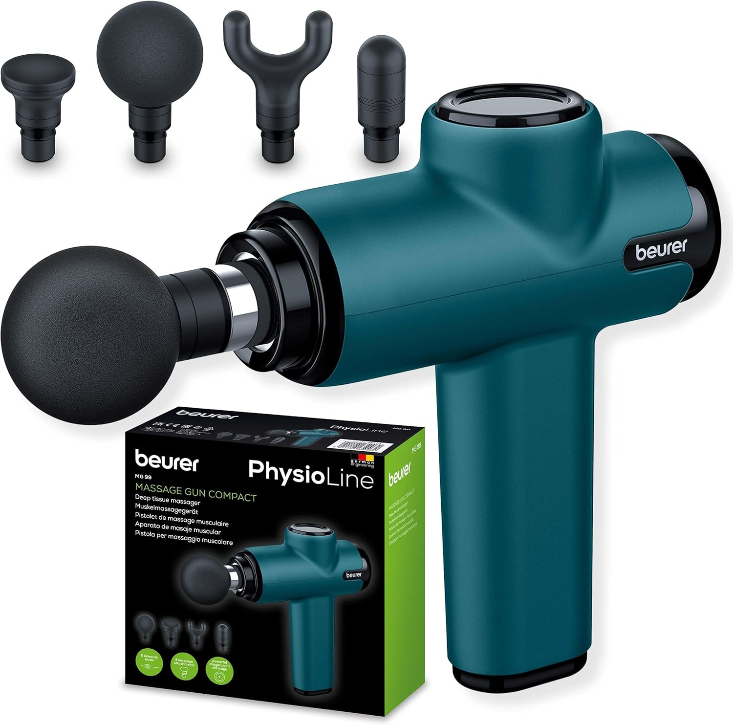 Beurer MG99 Compact Massage Gun, Mini Deep Tissue Massager with 4 Attachments... - Picture 2 of 13