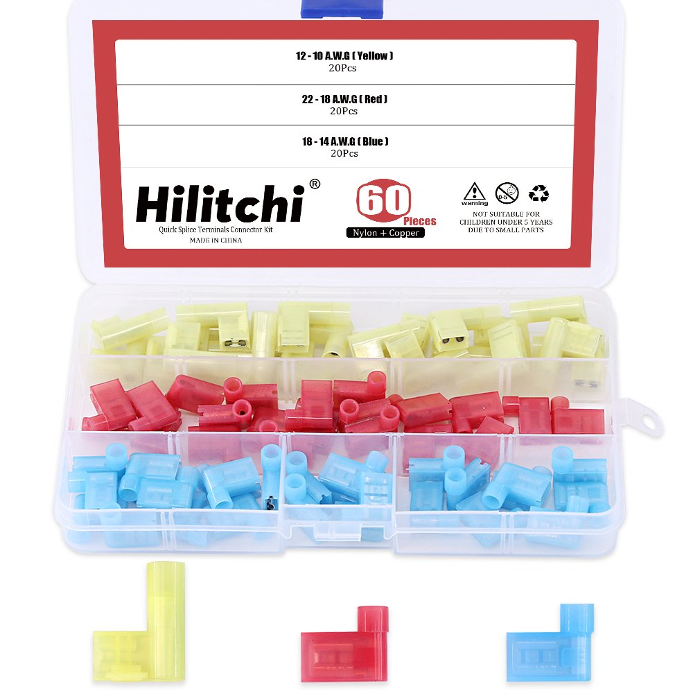 60pcs 22-18 18-14 12-10 Gauge Nylon Flag Spade Female Insulated Quick Disconnects Electrical Crimp Terminals Connector Assortment Set