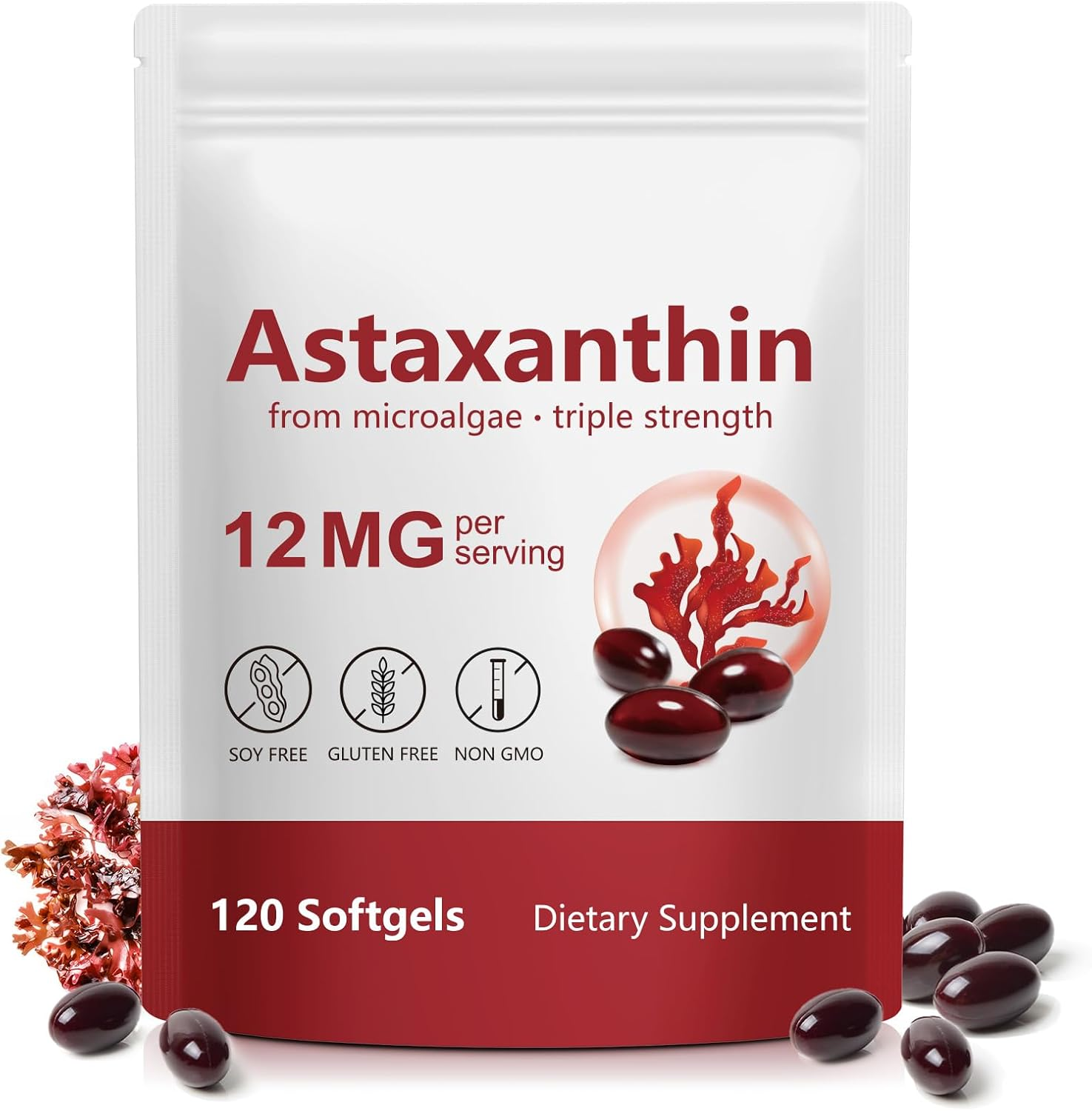 Premium Astaxanthin 12Mg,120 Softgels | Natural Antioxidant Supplement for Eye, Joint, Skin Health,Microalgae Source | 4 Month Supply | Supports Internal Circulation & Natural Tanning,Non-Gmo