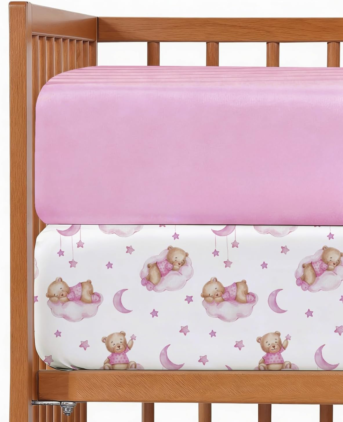 Baby Crib Sheets for Boys & Girls - Pack of 2 Fitted Microfiber Crib Sheets for Standard Crib & Toddler Mattress - Soft, Breathable & Wrinkle Free - Machine Washable, Oeko Tex - 52X28X8In - Dream Bear