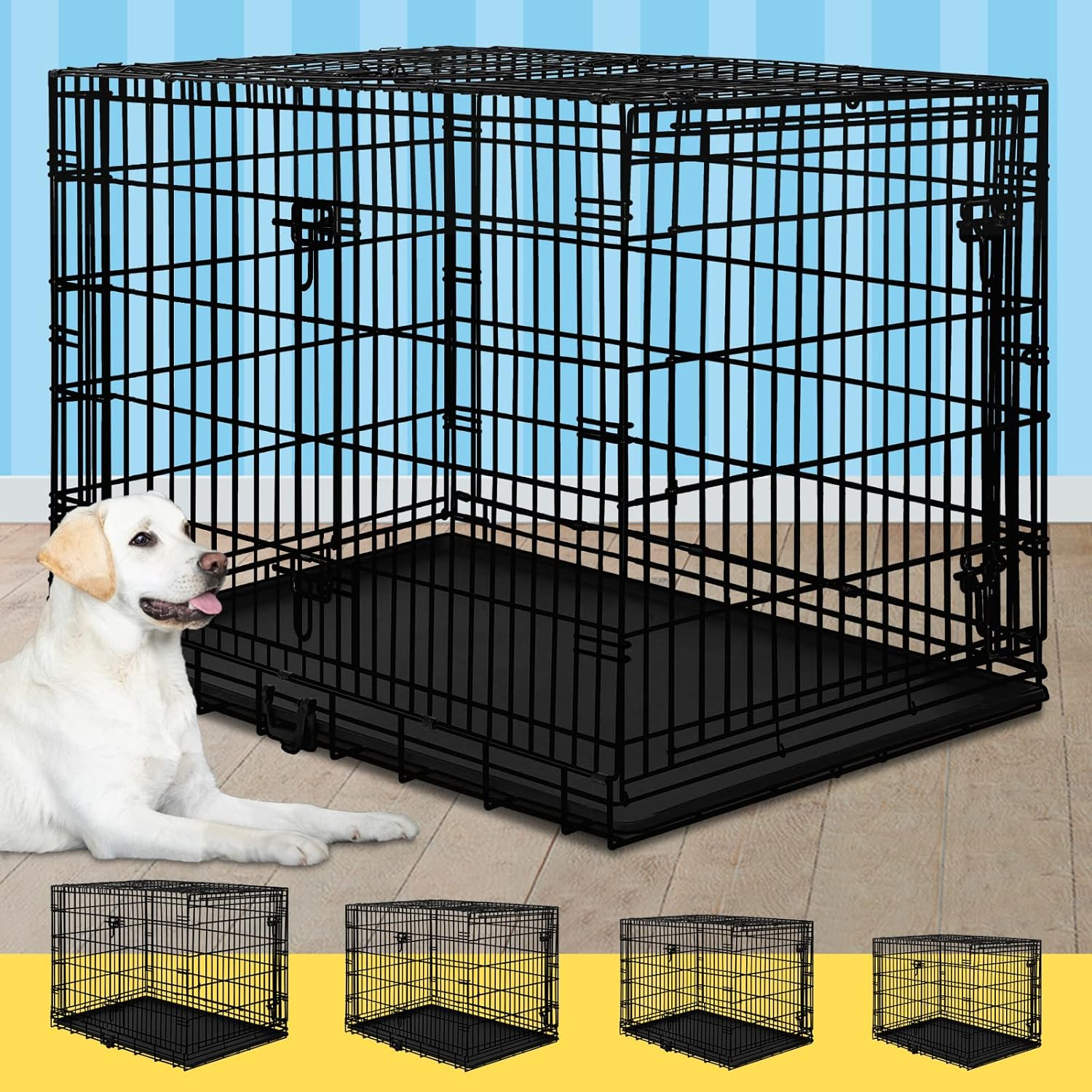 BEASTIE Portable Dog Crate Cage with Removable PP Tray, Foldable Metal Wire P... - Picture 13 of 17