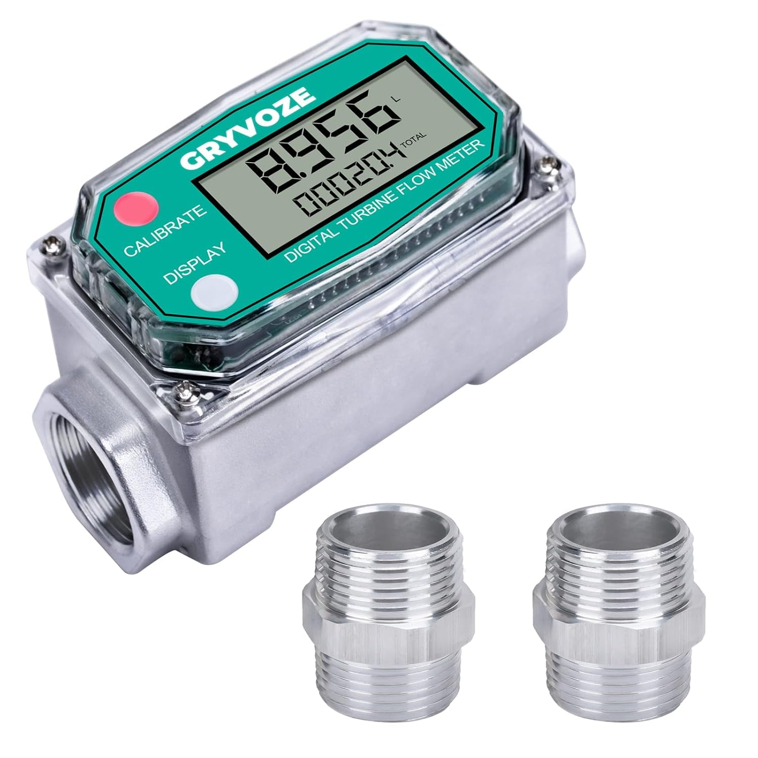 3/4 Inch Digital Turbine Water Fuel Flow Meter with 3/4 Inch NPT Male, 0.8-13.2 GPM Inline NPT Thread ±1% Accuracy Flowmeter for Diesel, Gas Oil, Gasoline, and Other Liquids