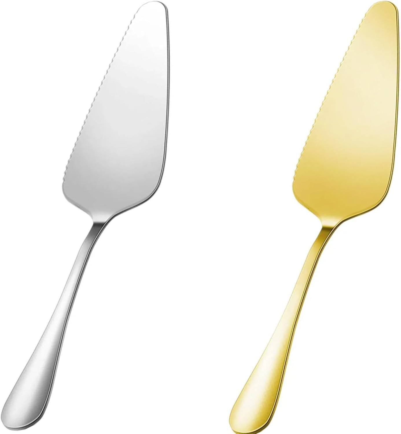 Cake Pie Server Spatula, 2-Pack Stainless Steel Pizza Pastry Cake Slicer Server Set, Cake Cutter with Serrated Edges for Kitchen, Restaurants, Wedding, Birthdays and Parties(Silver & Gold)