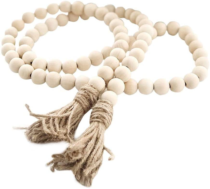 Rustic Wood Bead Garland with Tassels