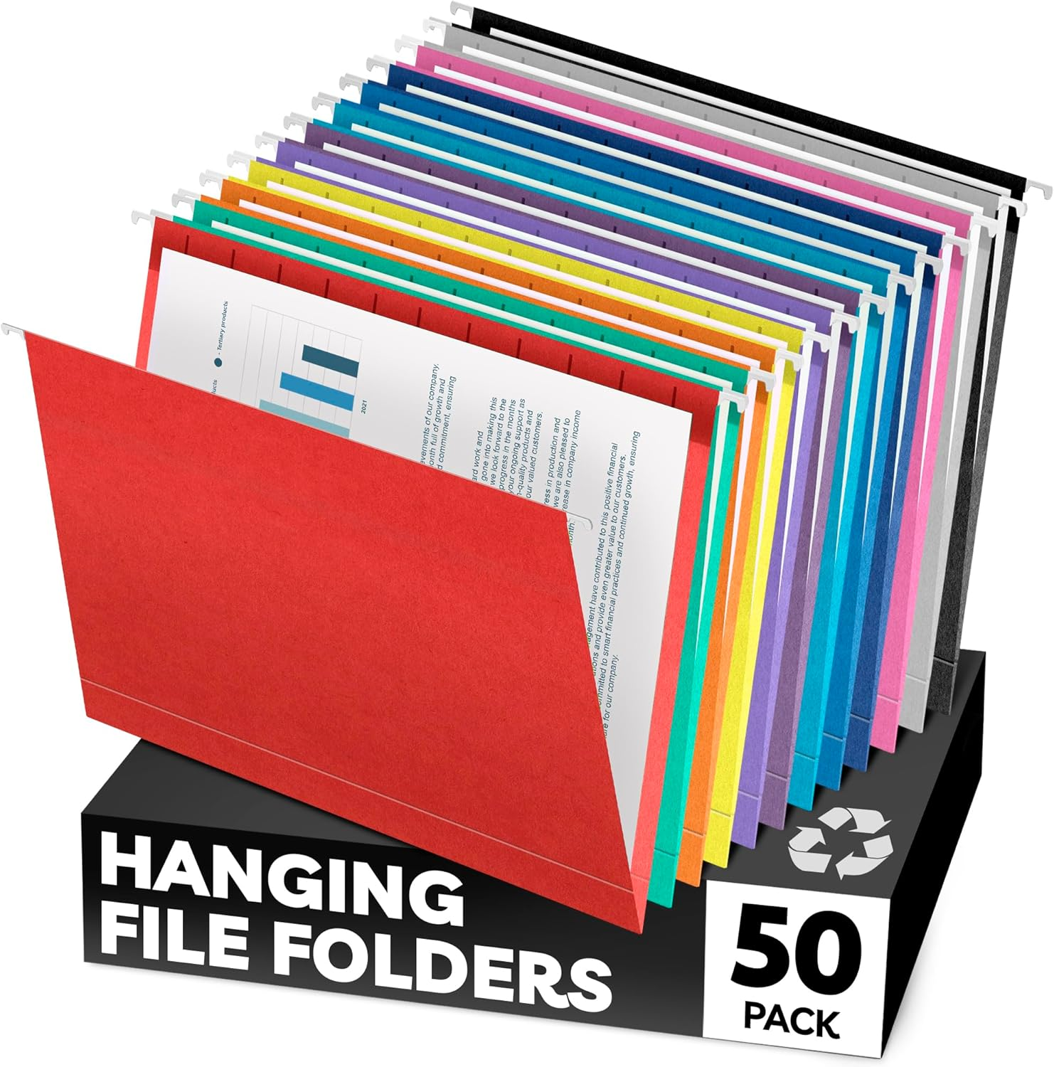 Letter Size Hanging File Folders with Tabs, 50 Pack by