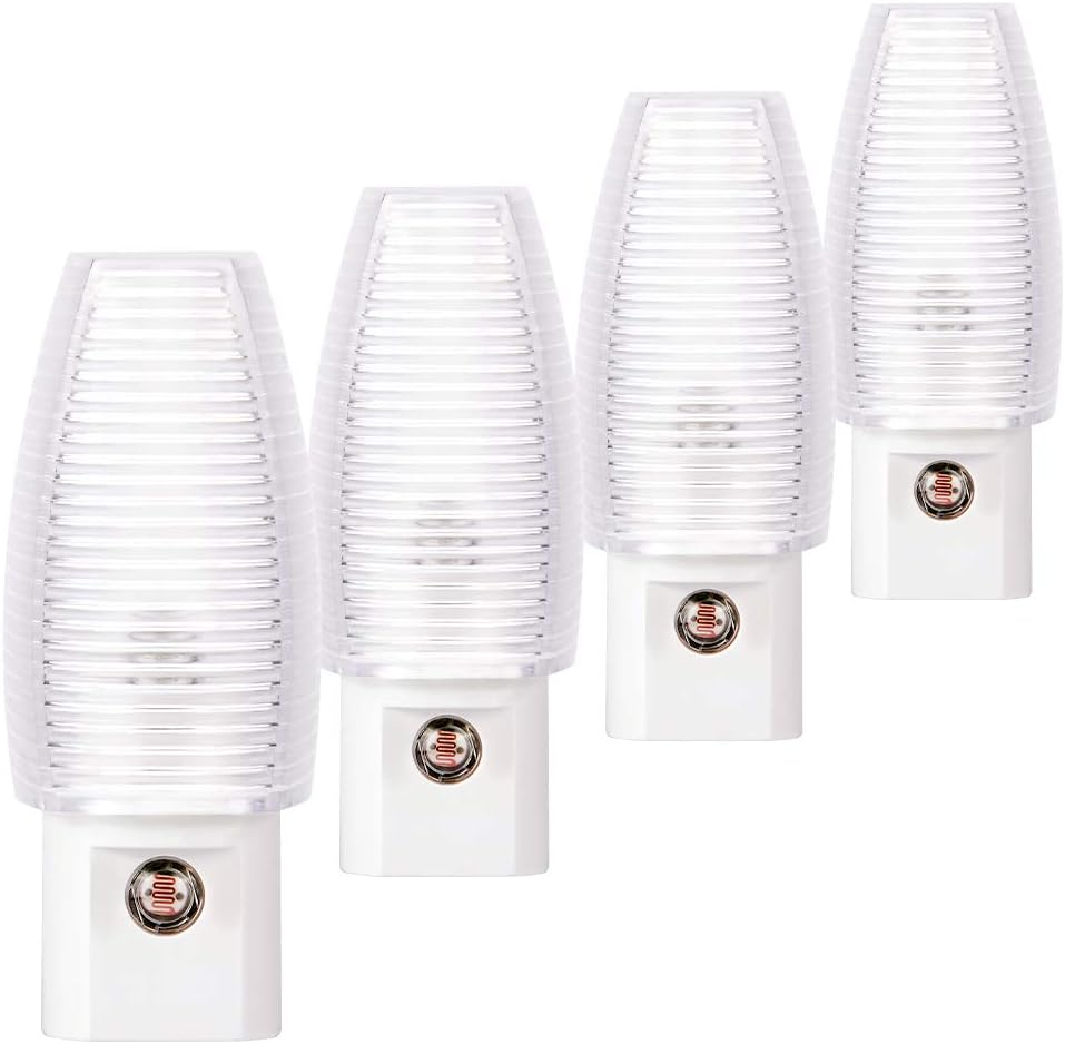 Plug in Night Light, Neutral White LED Nightlight, Dusk to Dawn Sensor, Kids, Nursery, Bedroom, Bathroom,Hallway, Stairs, Kitchen, 4 Pack