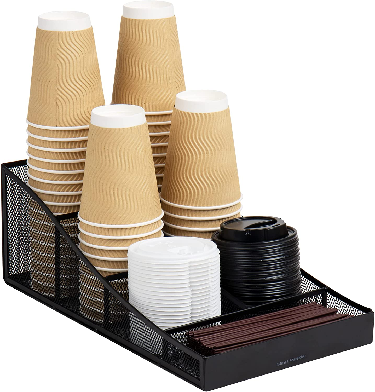Cup and Condiment Station, Countertop Organizer, Coffee Bar, Kitchen, Metal Mesh, 8.5