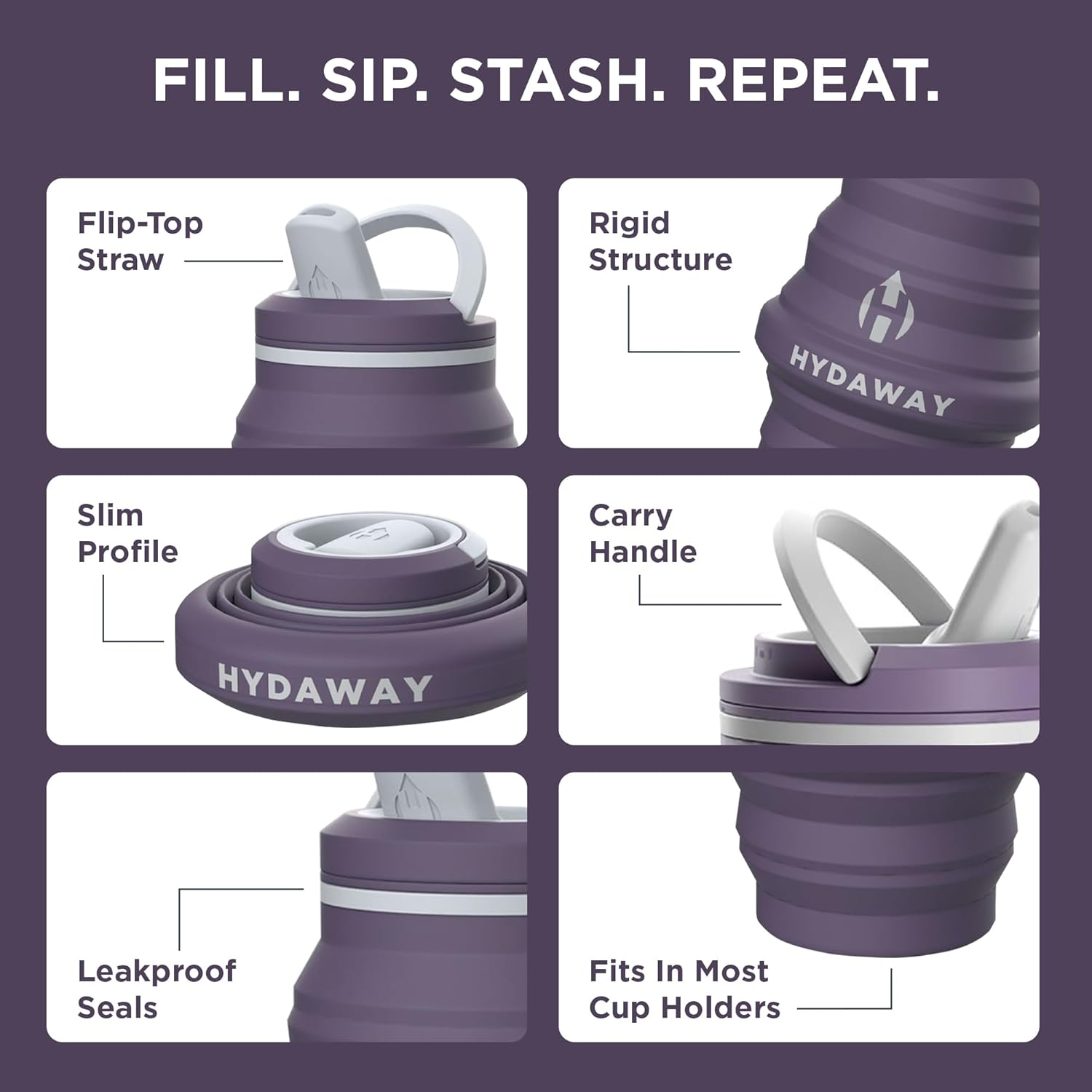 HYDAWAY Collapsible Water Bottle - 17oz I Reusable Water Bottles with Flip To... - Picture 5 of 17