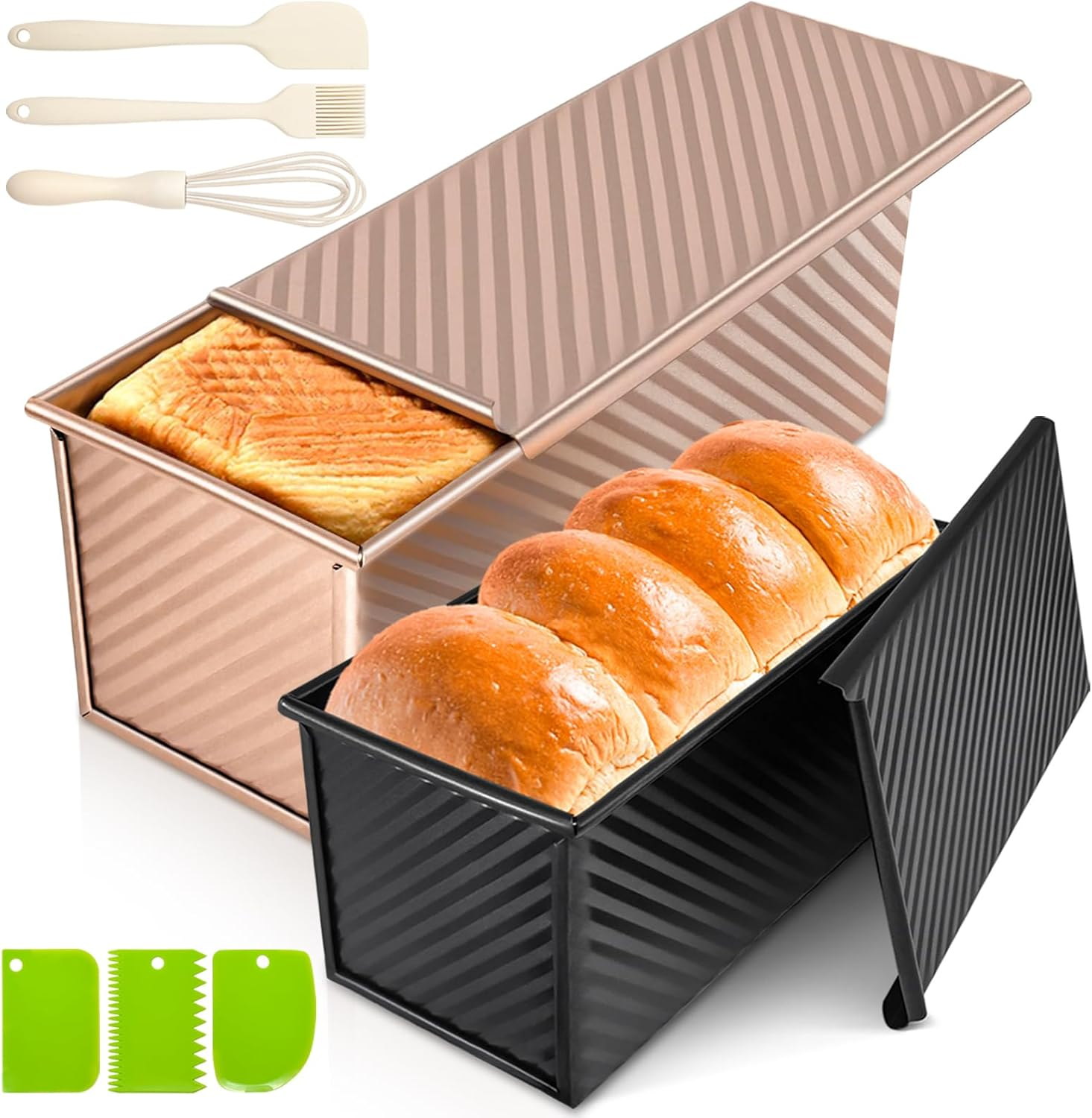 2Pack Pullman Loaf Pans With Lids 2.2 LB & 1 Dough Capacity Non-Stick Carbon Ste