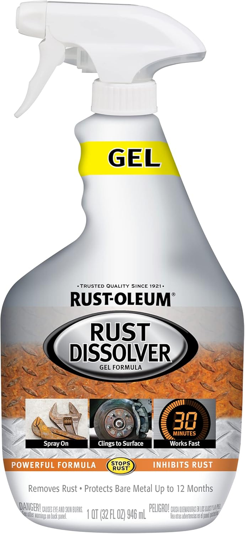Rust Dissolver Trigger Spray Gel | Heavy-Duty Corrosion Remover for Metal Tools, Cars, Bikes, Grills, Bolts, Firearms & More | 32 Oz
