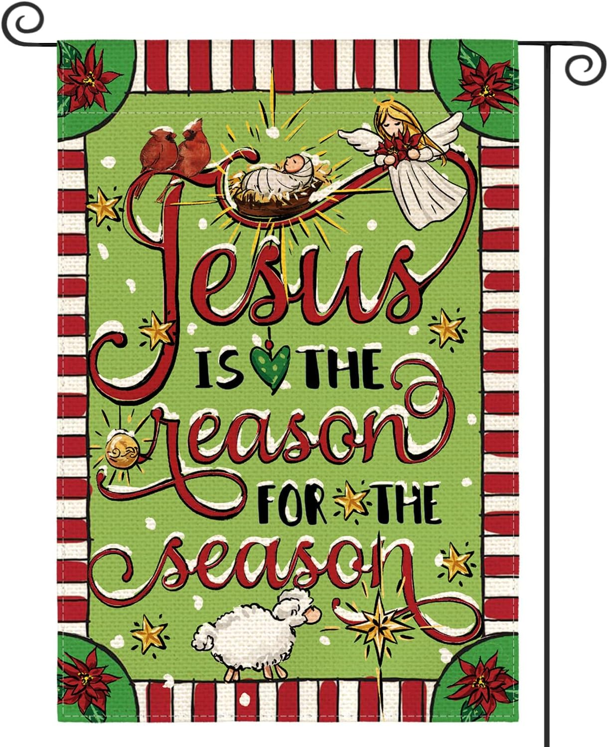 AVOIN Colorlife Jesus Is the Reason for the Season Garden Flag 12X18 Inch Double Sided, Christmas Christian Nativity Winter Yard Outdoor Decorative Flag