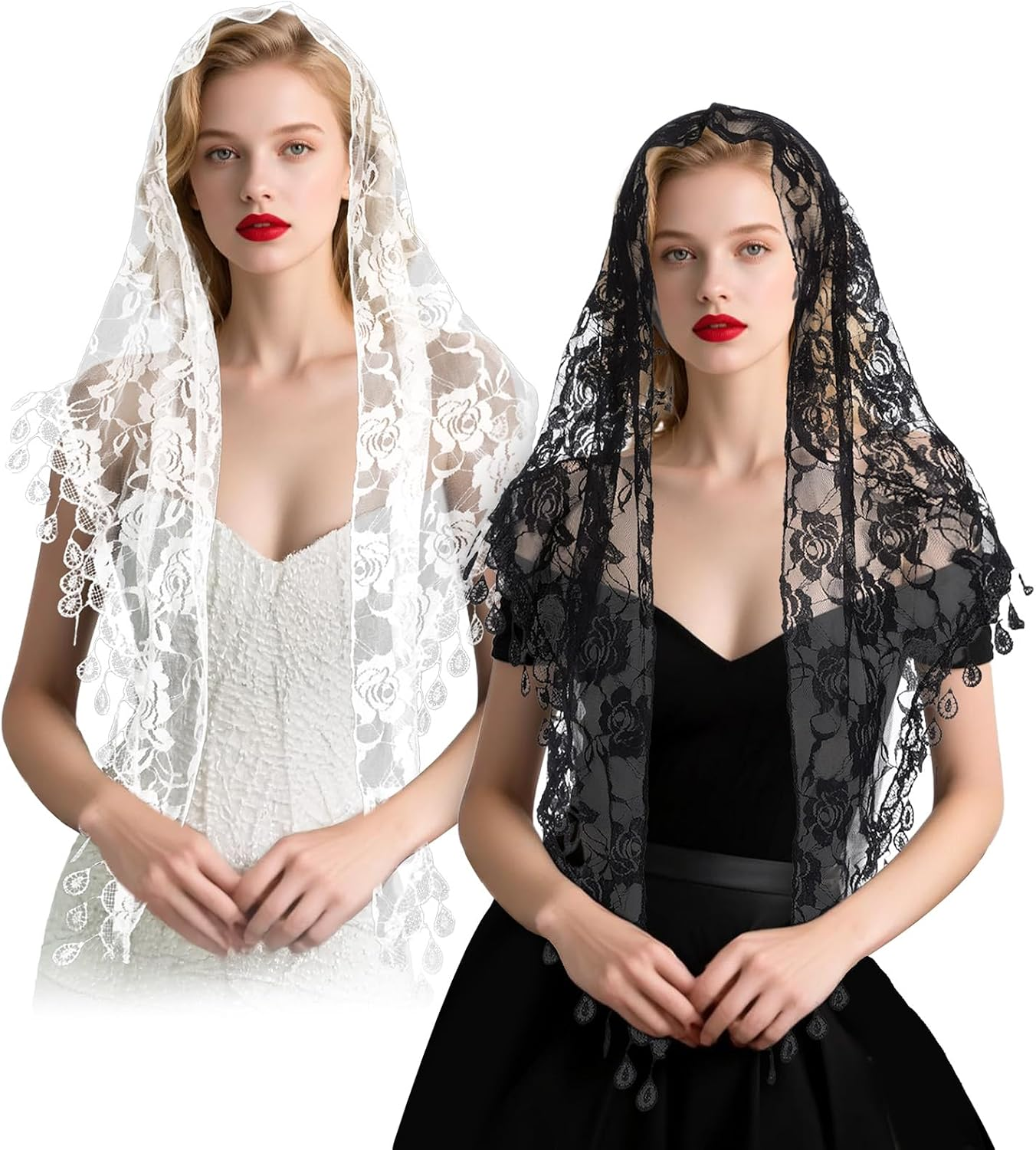 Church Veil Triangular Bozidol Triangle Lace Church Veil - Triangular Flower Lace  main image 3