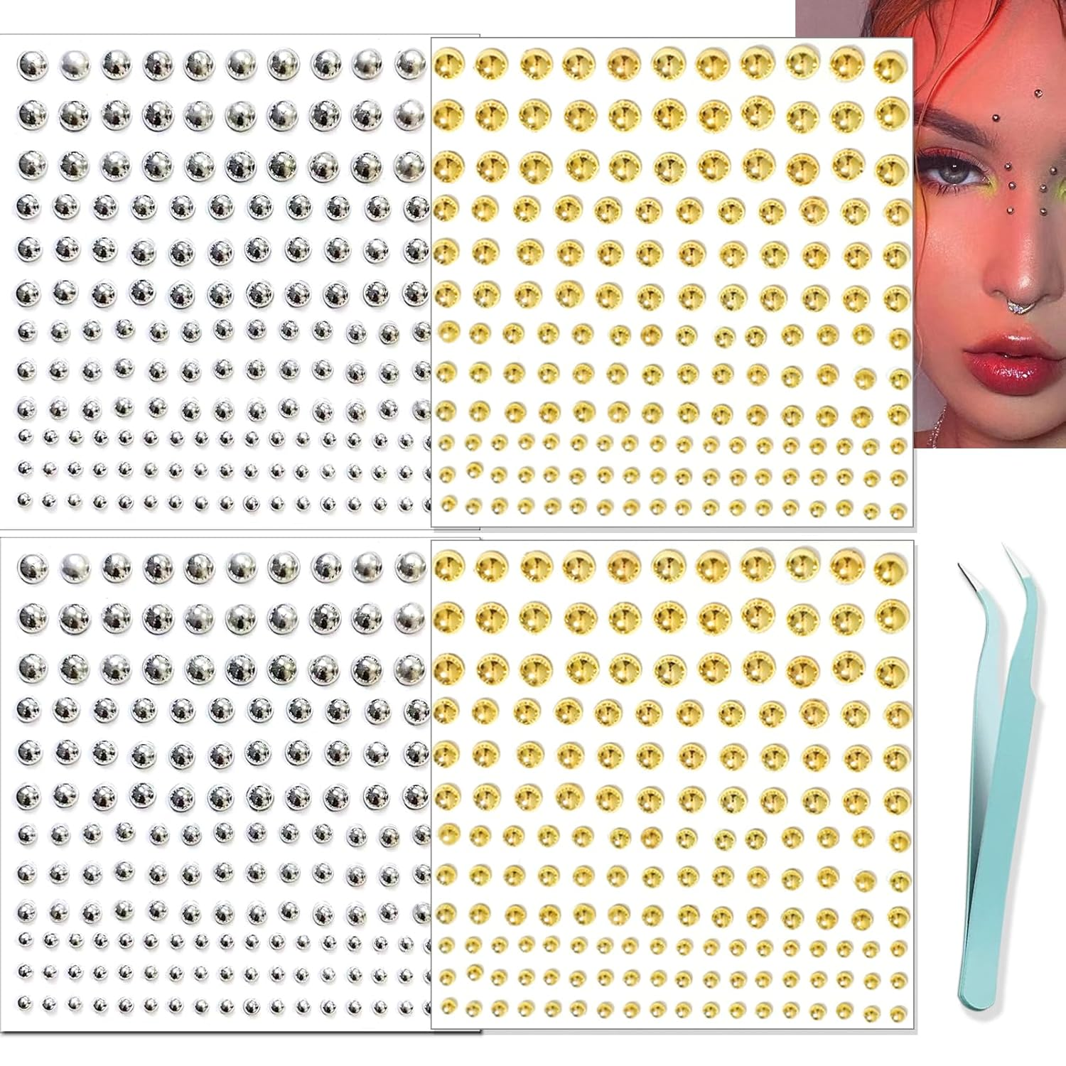 Face Gems Lip Stud Fake Piercing Nose Stud Eyebrow Gold Sliver
