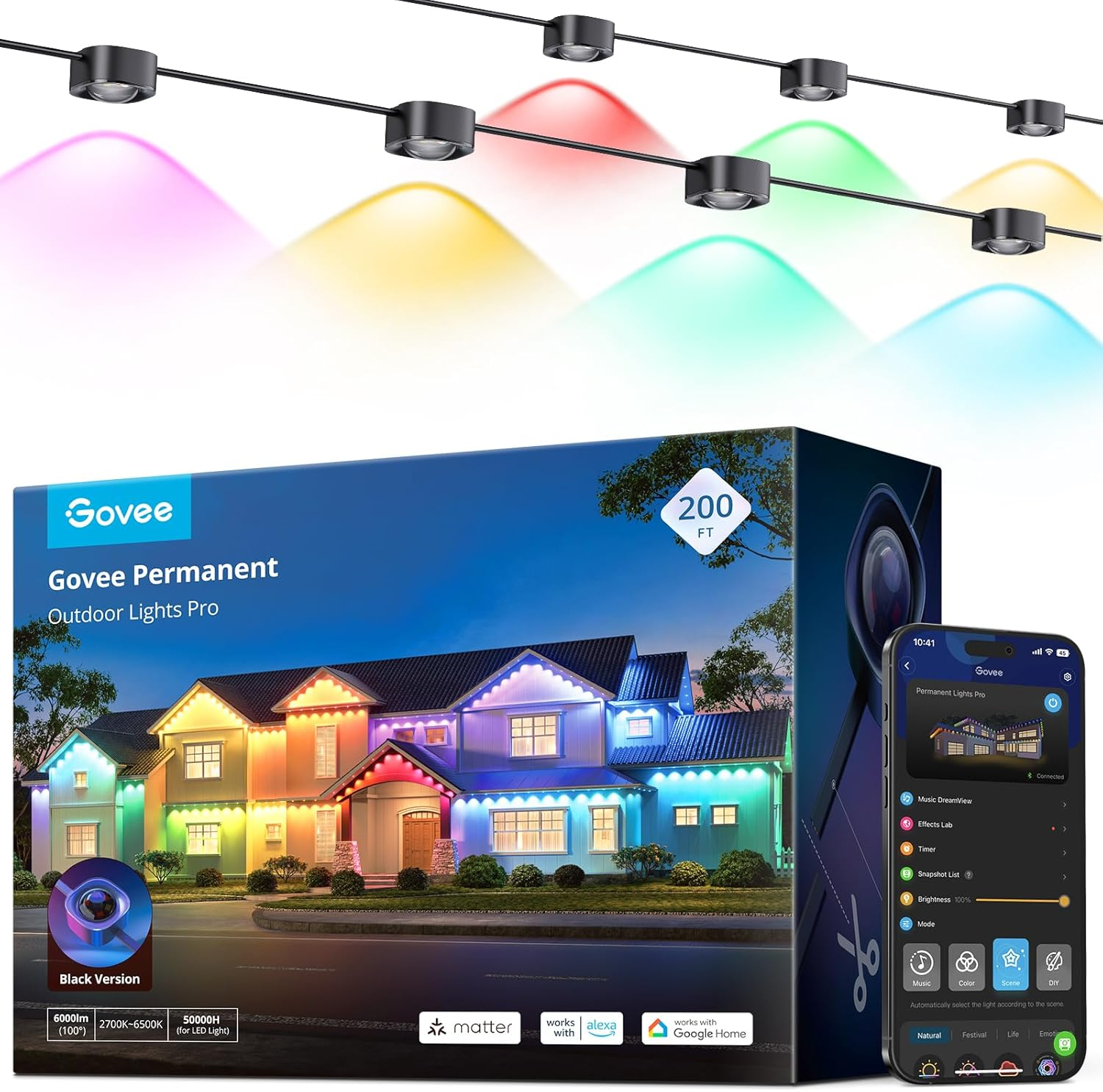 Govee Permanent Outdoor Lights Pro, 200Ft with 120 RGBIC LED Lights, Black