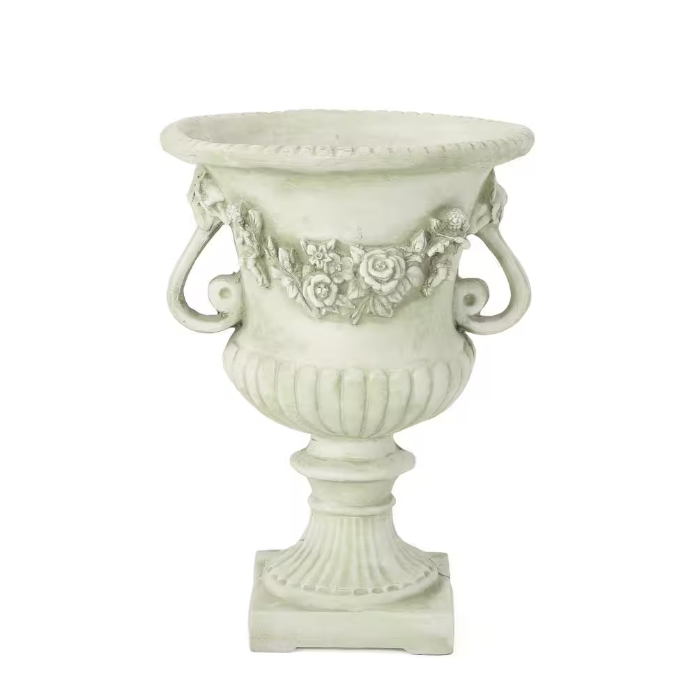 Isia 17.3 In. W X 24 In. H White Moss Lightweight Concrete Garden Urn Planter