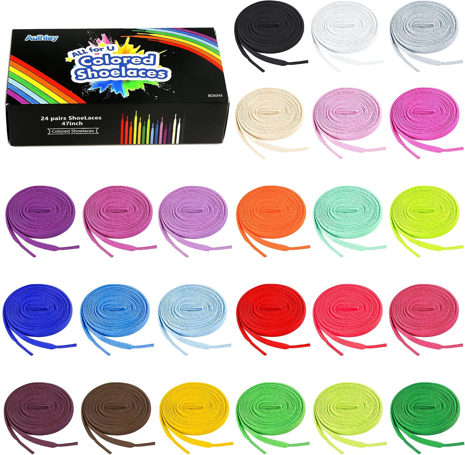 24 pares de cordones planos de colores para zapatillas deportivas