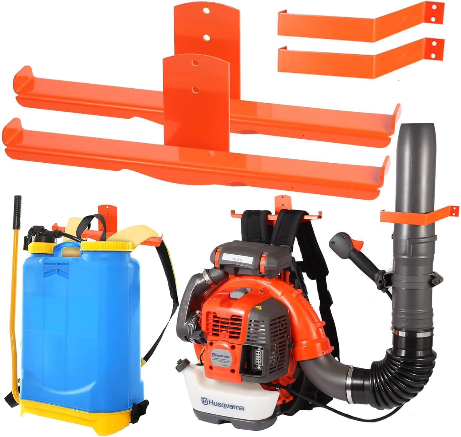 Heavy-Duty Backpack Blower Rack with Hose Holder and Dual-Sided Hooks