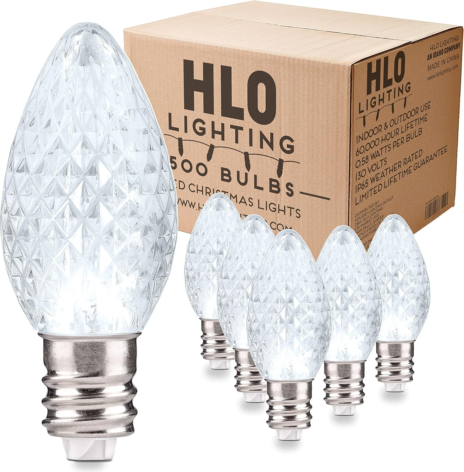 Holiday Lighting Outlet Faceted C7 Christmas Lights | Cool White LED Light Bulbs Holiday Decoration | Warm Christmas Decor for Indoor & Outdoor Use | 2 SMD Leds in Each Light Bulb | Set of 500