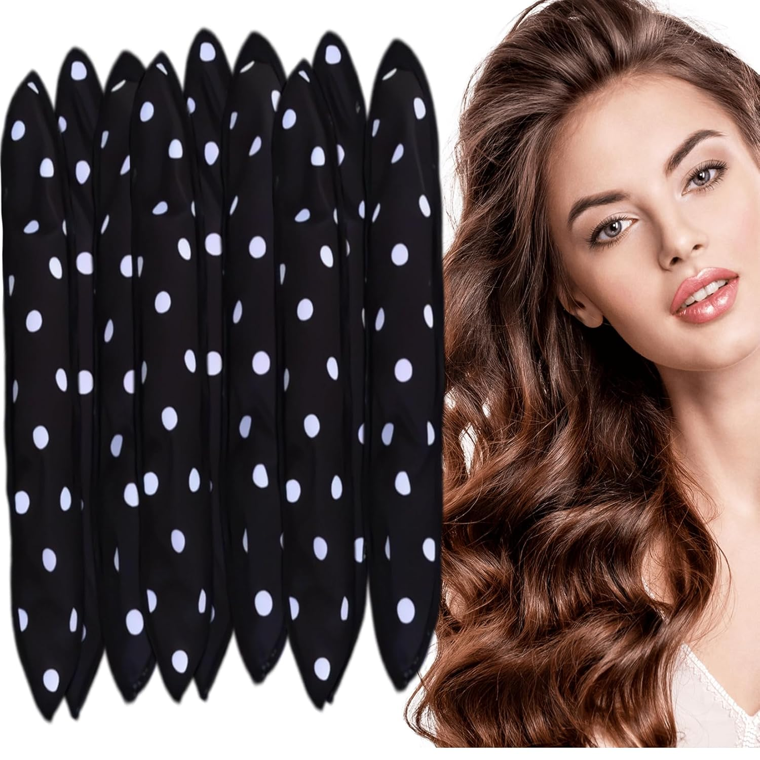 Black Satin Sponge-Rollers for Hair - AHSNYLC 9PCS Sponge Curlers,Soft Curlers