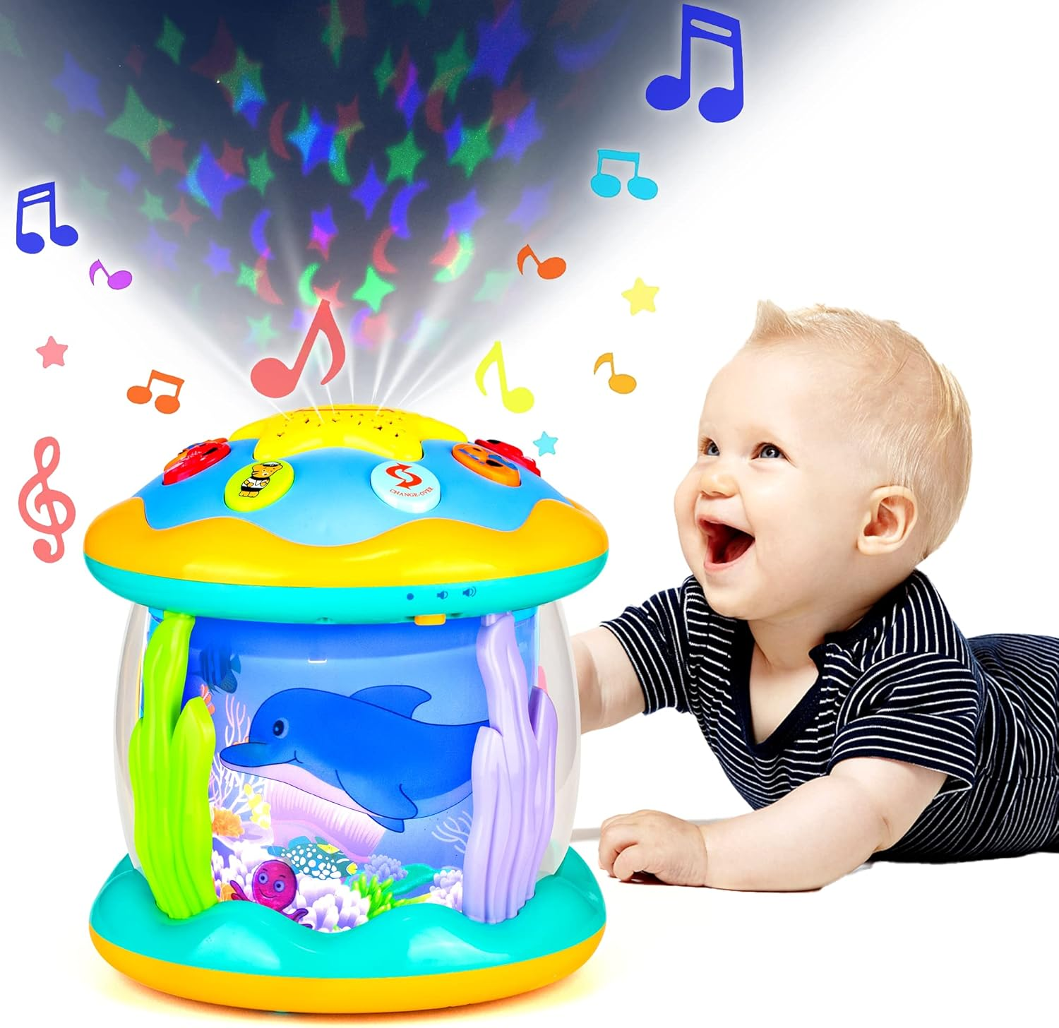 Baby Toys 6 to 12 Months Musical Light up Tummy Time Infant Toys 3-6 7 8 9 12-18 Months Crawling Toys Ocean Rotating Projector Baby Gifts for 1 2 3 Year Old Boy Girl Birthday Toddlers Kids