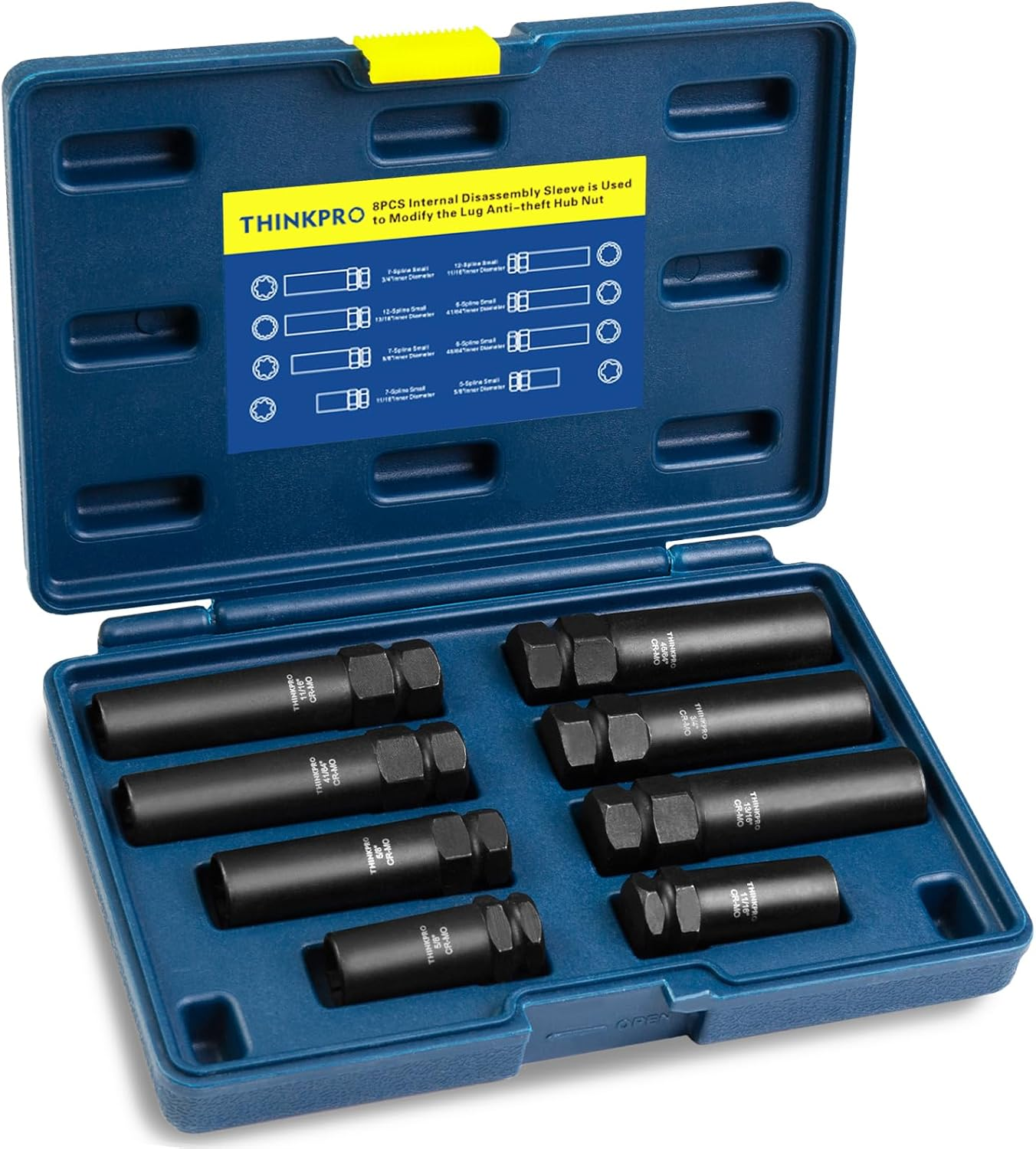Spline Lug Nut Socket Set, 8 Piece Aftermarket Spline Lug Nut Key Easily Removing Spline and Hex Style Wheel Lug Nuts for 5, 6, 7, 12 Spline Lug Nut Key, Cr-Mo Steel