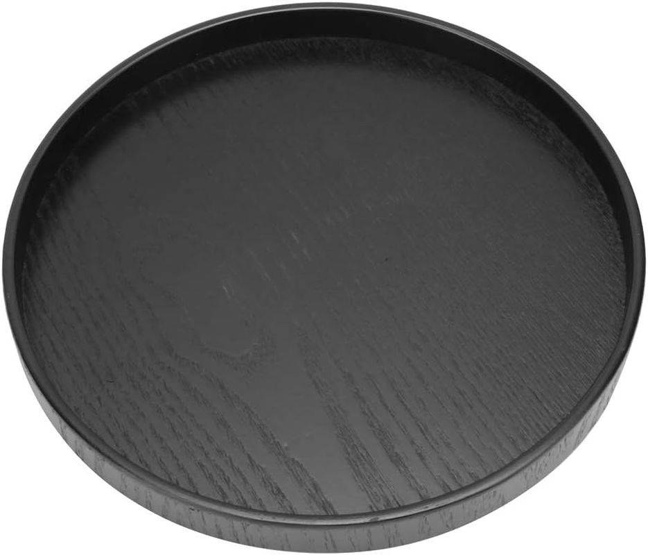 Wood Serving Trays, round Teahouse Cafe Plate, Smooth Surface, Small Size, Elegant and Simple Design, Black Wooden Tea Cup Tray for Home Office Cafe (24Cm)