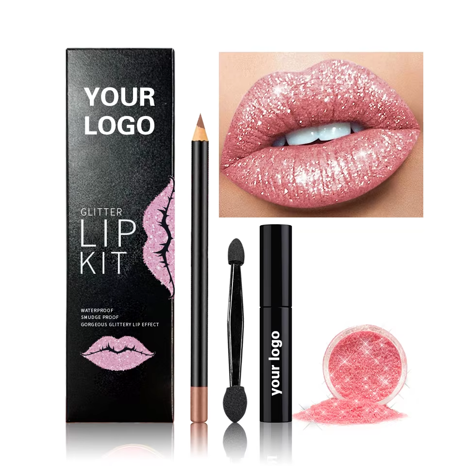 Private Label Gloden Glitter Lips Set Cosmetics Waterproof Metallic Glitter Lipstick