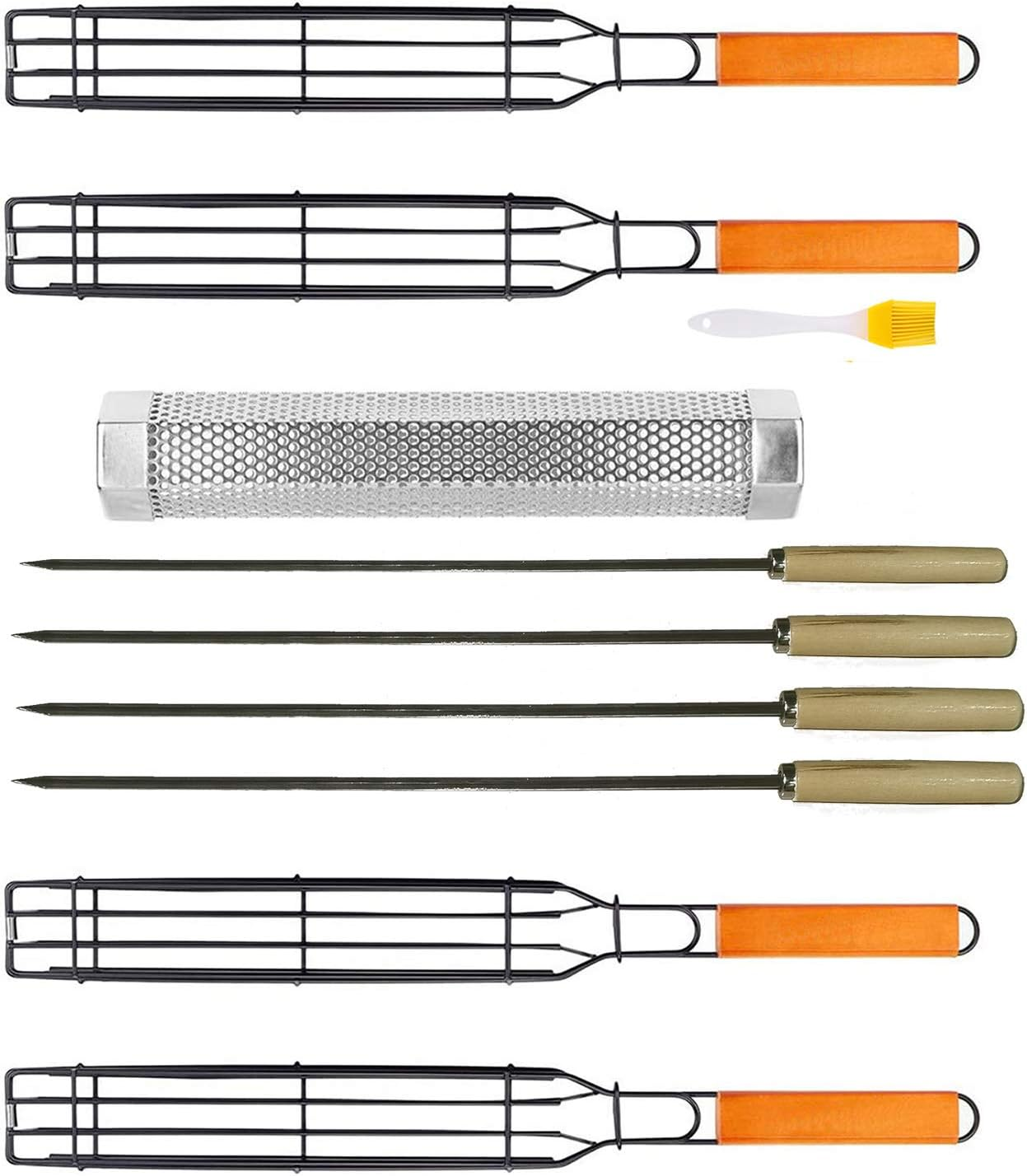Kabob Grilling Baskets, BBQ Grill Accessories Set of 4 with 12